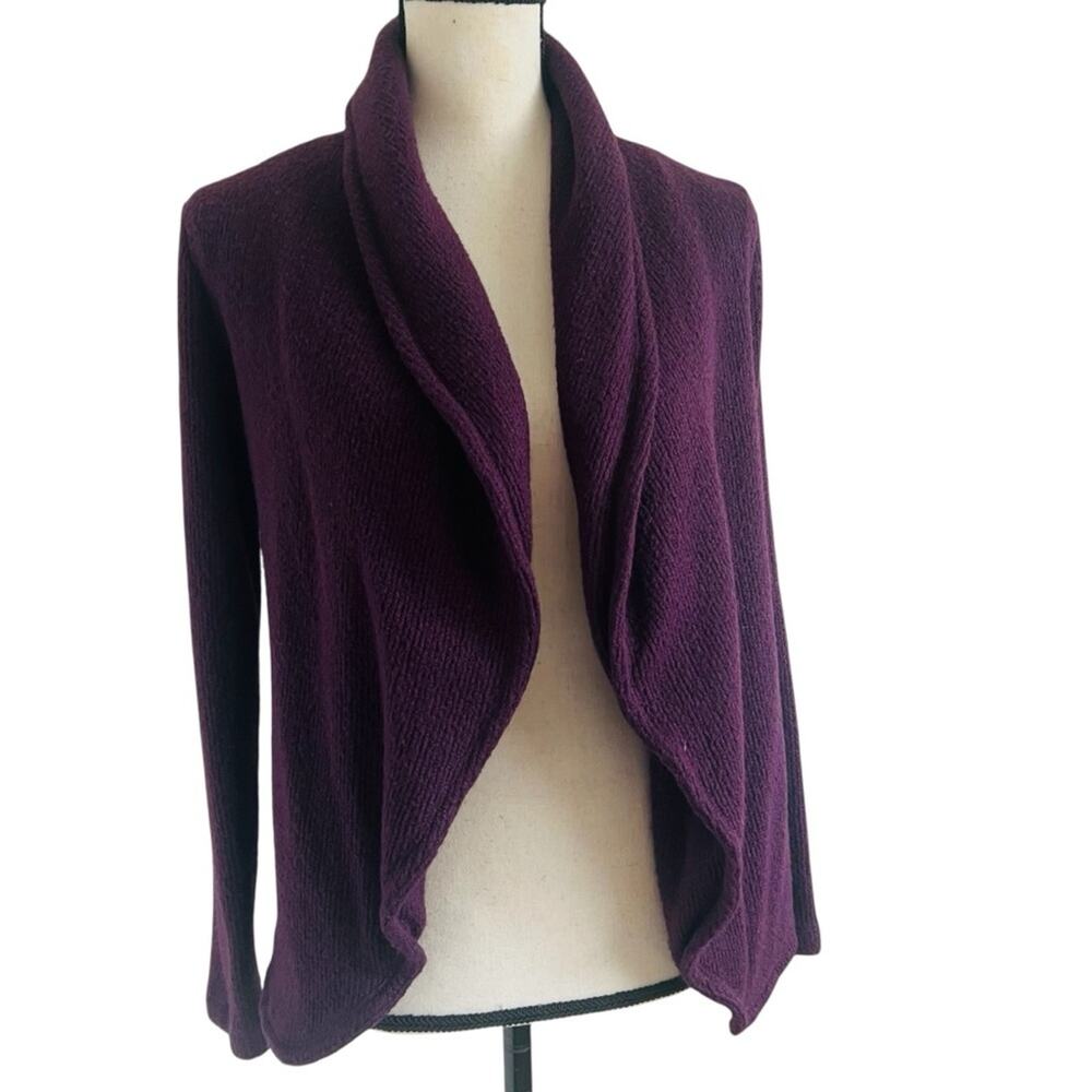 LOFT Deep Purple Open Front Cardigan Sweater Shawl Collar Small
